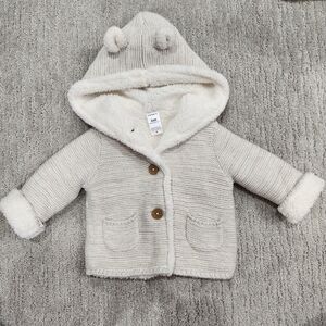 Adorable Cream Hooded Baby Cardigan